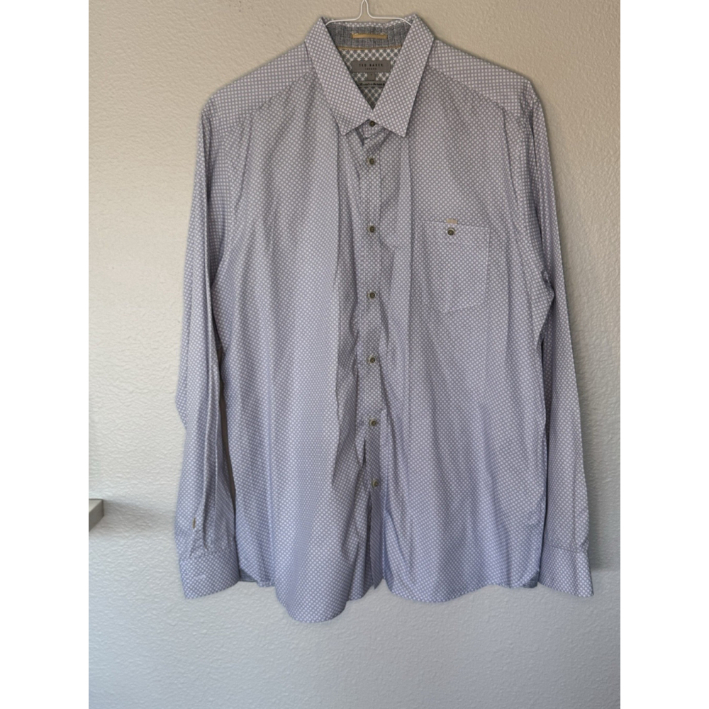 Ted Baker Men’s Button Up Shirt Size 7 (XL) Blue Micro Print Cotton Long Sleeve